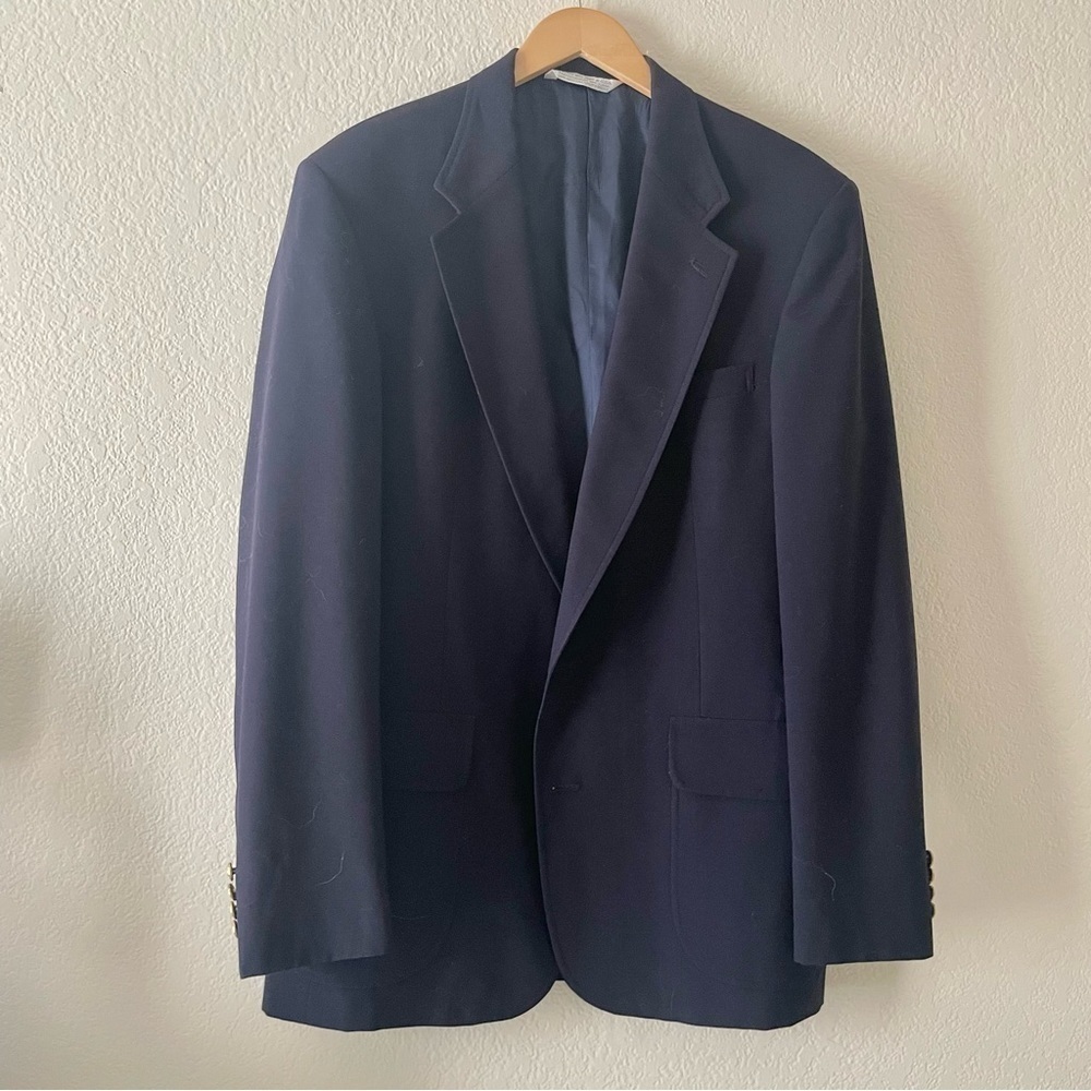 Lands End Men's Wool Blazer Blue Gold Buttons Office Suit Jacket